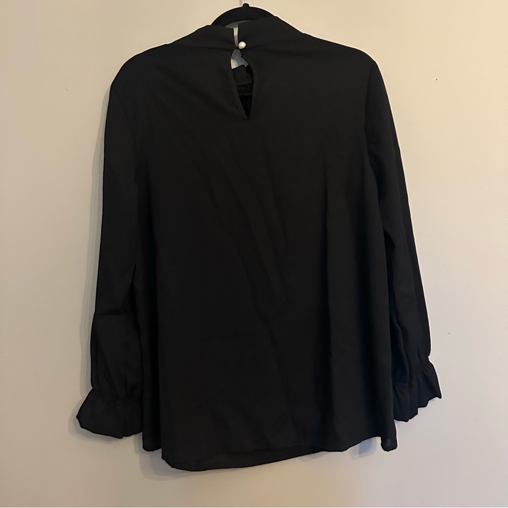 Chic Soul Black Ruffled Neck Long Sleeve Blouse - Picture 4 of 5